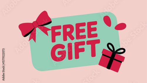 Attractive free gift icon with pink background and ribbons graphics promotional vector design