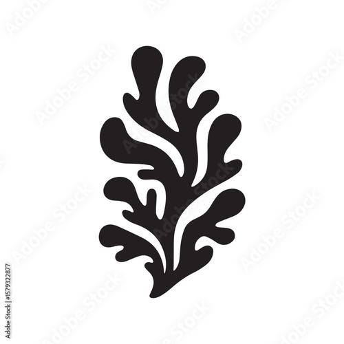Elegant black seaweed silhouette against white lends a modern graphic element for design projects needing coastal or botanical flair.