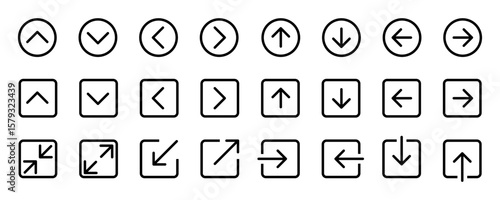 Arrow in circle navigation pointer icon set. Cursor arrow up down left right. Next and previous arrow symbol