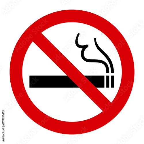 No smoking sign, cigarette in prohibition circle area
