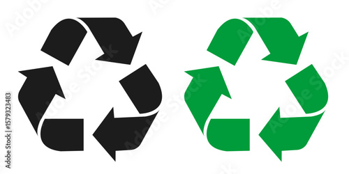 Recycle icon, black and green recycling sign, three circular arrows – vector