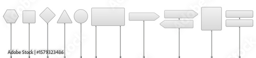 Road board collection, road template sign set, blank street traffic isolated