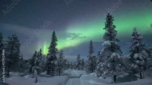 Wallpaper Mural Aurora Borealis Over Snowy Forest at Night Torontodigital.ca