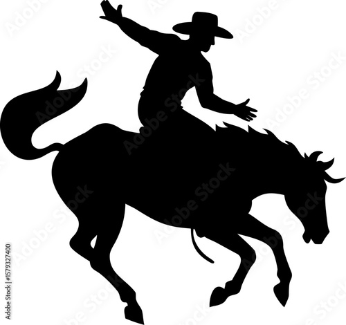 Cowboy Riding Bucking Horse Silhouette Art Design for Western Themes