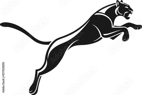 Dynamic black silhouette of a panther leaping with fierce expression