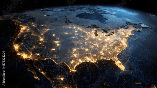 Nighttime glow across the United States showcases connectivity and urban development from a satellite perspective.