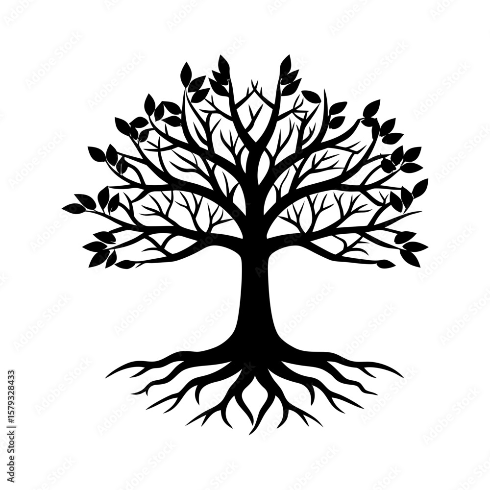 Obraz premium Oak tree with roots silhouette