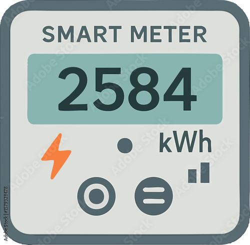 Flat vector smart meter device measuring household energy use, flat tech design, isolated on white