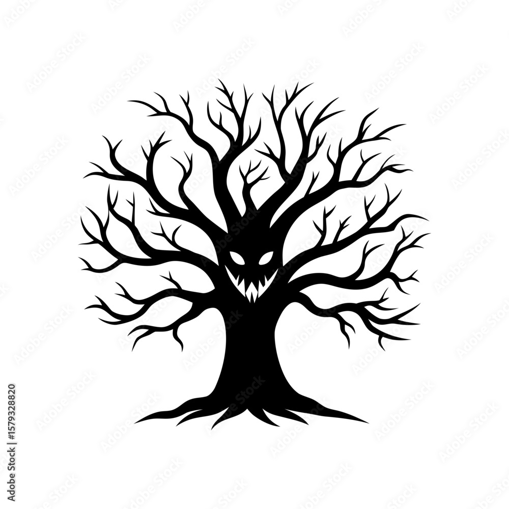Fototapeta premium Scary tree with faces silhouette