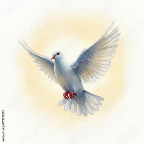 Wallpaper Mural Watercolor Dove Descending: Symbol of Peace, Soft Light, Isolated on White.  Torontodigital.ca
