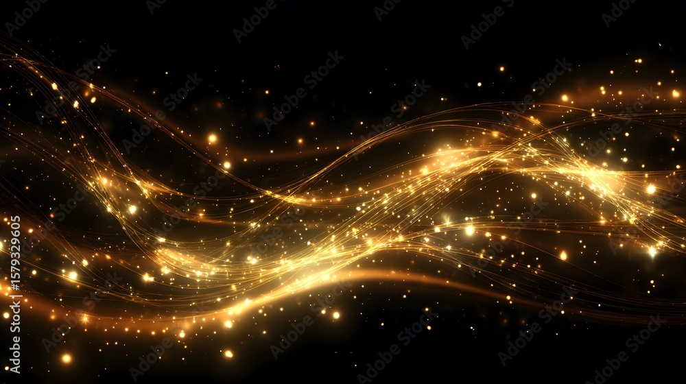 Obraz premium Glimmering golden sparkles flow on a black background creating a magical abstract design