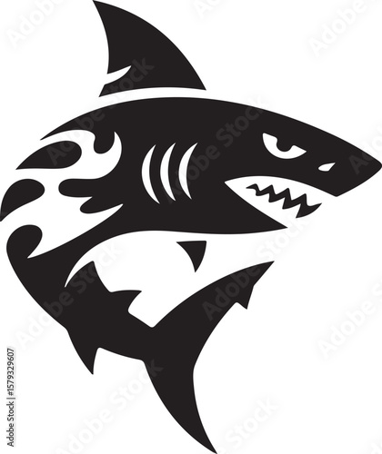 Tribal Shark Silhouette Vector Illustration Aggressive Marine Predator Art