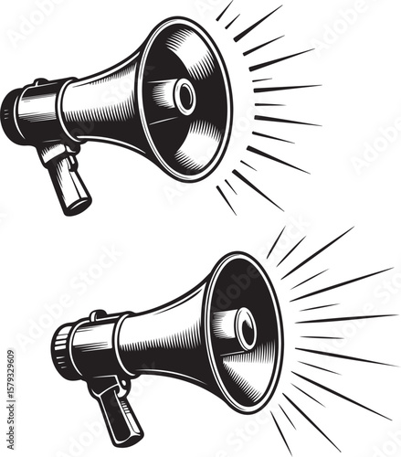 Megaphone Vector Illustration Set Loudspeaker Bullhorn Communication Device
