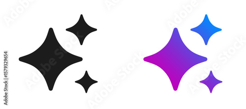 Artificial intelligence star logo generation, generative AI logo, AI magic sparkle stars, chat with AI application, artificial intelligence online tool concept
