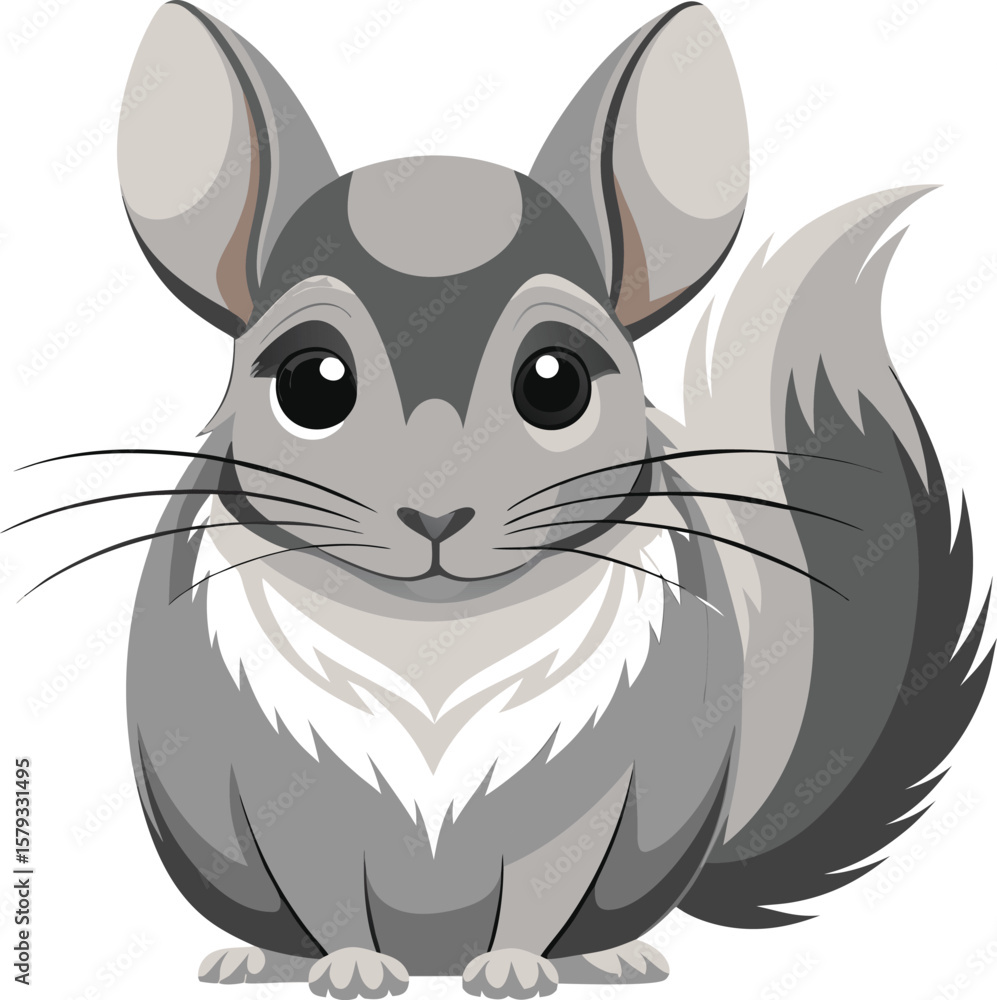 Obraz premium Adorable Gray Chinchilla Illustration, Fluffy Tail, Big Eyes, Cute Pet Animal Cartoon Character Design