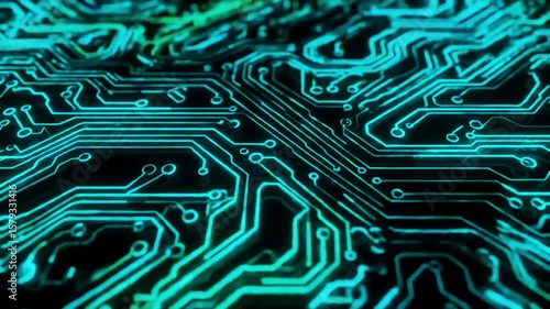 Glowing Circuit Board Animation in Seamless Loop