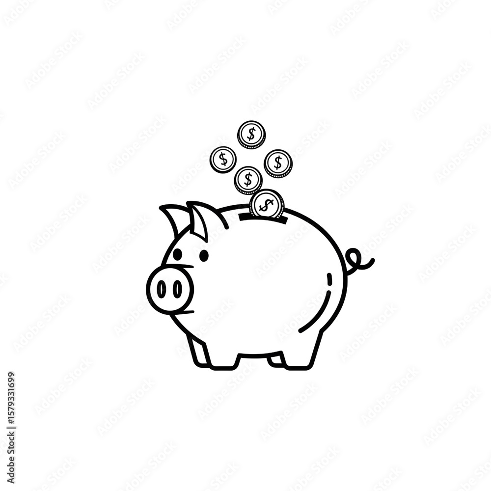 Obraz premium Saving Money Illustration of a Piggy Bank with Coins, ideal for financial planning and wealth management themed projects.