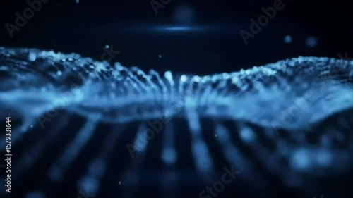 Looping Animation of Glowing Blue Particle Wave on Dark Background