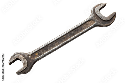 Old rusty metal wrench tool isolated on transparent background