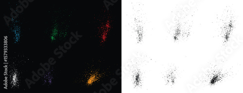 Paint artistic dirty grunge brush stroke. Black, red, orange, green, yellow, blue, purple, pink, wheat color grunge texture set. Paint splatter spooky splash vector background set