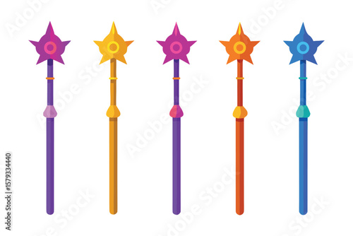Colorful Fantasy Wands Magical Staves and Royal Scepters - Design Elements