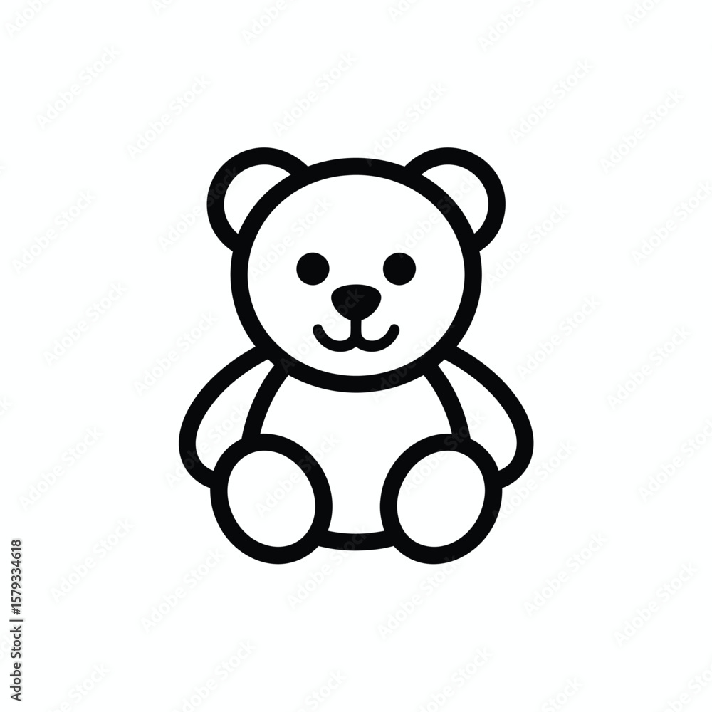 Fototapeta premium Simple black outline of a cute teddy bear sitting on a white background