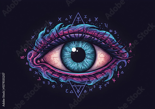 Mystical Eye with Geometric Symbols | Esoteric All Seeing Eye Illustration for Occult, Tattoo Design, and Spiritual Art