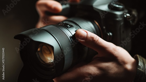 Hands holding a professional camera