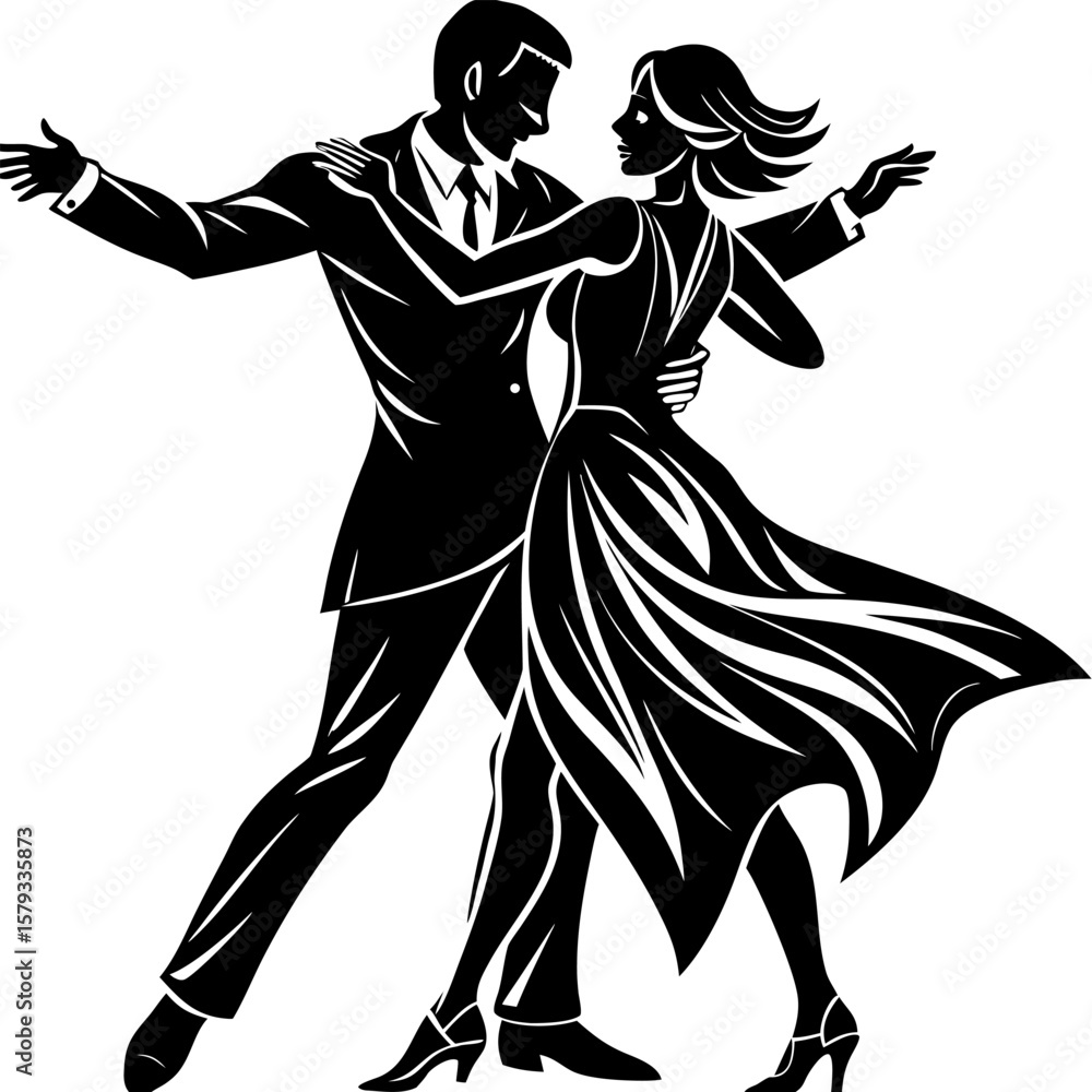 Fototapeta premium Elegant Silhouette of a Tango Dancing Couple in a Vector Design