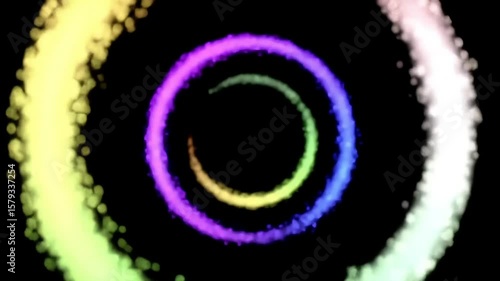 Colorful neon halo with swirling circles in dark background  