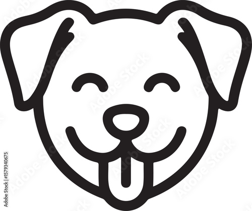 Happy Dog Face with Tongue Out Vector Illustration in Simple Outline