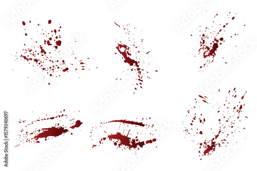 Red paint ink blood splashes background set. Various blood paint splatter collection