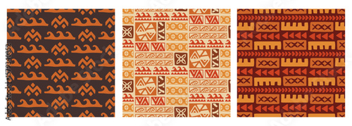 Polynesian Hawaiian Tapa Seamless Patterns Set