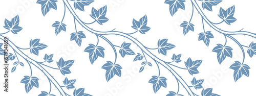 Blue ivy leaves seamless pattern with elegant branches in a minimal botanical design. Perfect for wallpapers, fabrics, packaging, and nature-inspired creative projects.