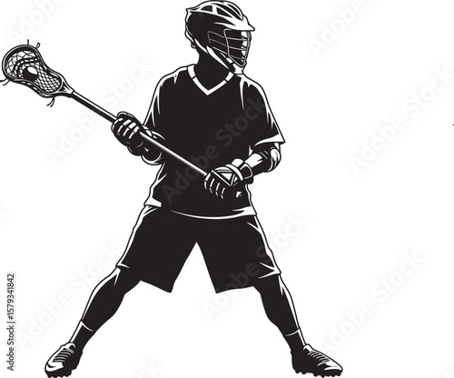 Lacrosse Player Sport Art Silhouettes white color background