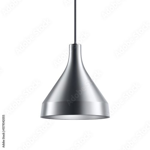 Sleek metallic pendant light with conical shape and polished finish, ideal for modern interiors and minimal spaces, on transparent background