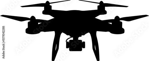 Black Silhouette of a Drone with Camera and Four Rotors