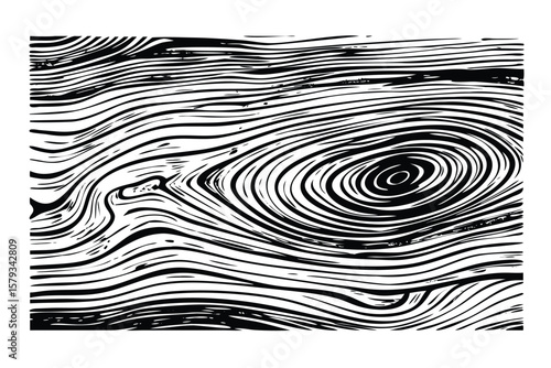 Realistic Wood Grain Seamless Vector Pattern. Detailed Engraved Wooden Texture. Black and White Natural Background