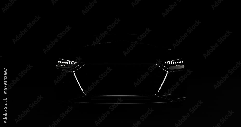 Front view of silhouette car on black background