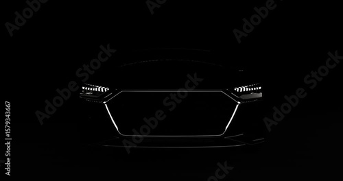 Front view of silhouette car on black background