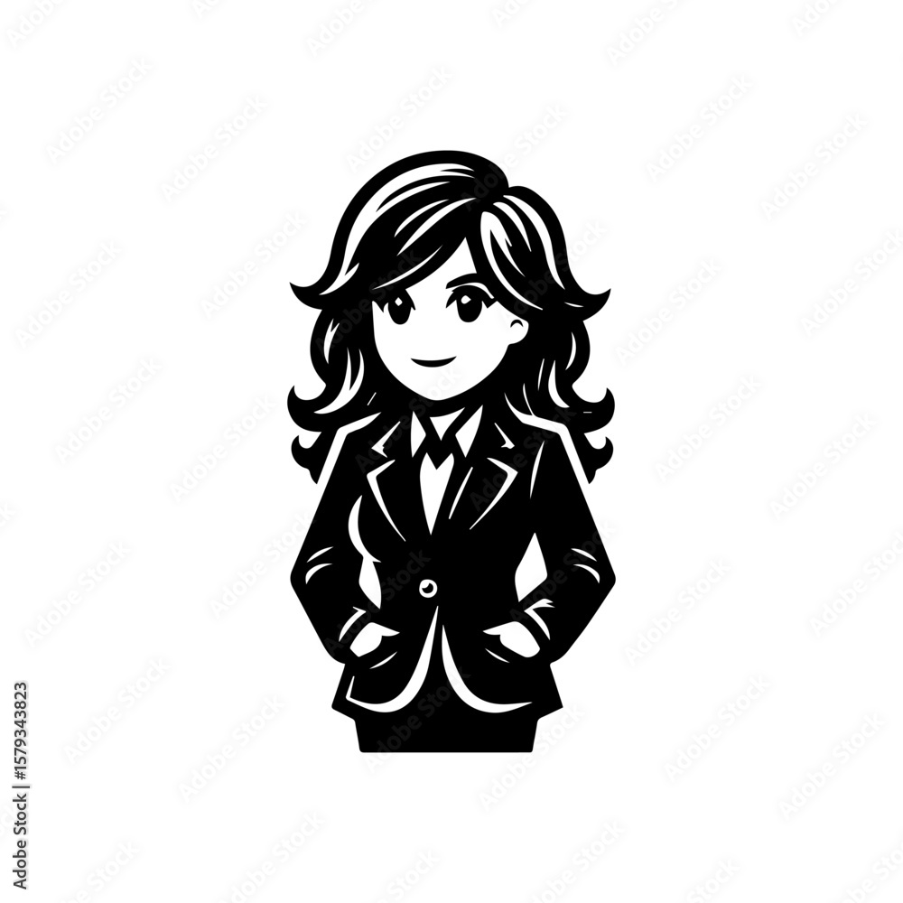 Confident Businesswoman Cartoon Illustration Black and White. Confident Businesswoman Cartoon Illustration Black and White.