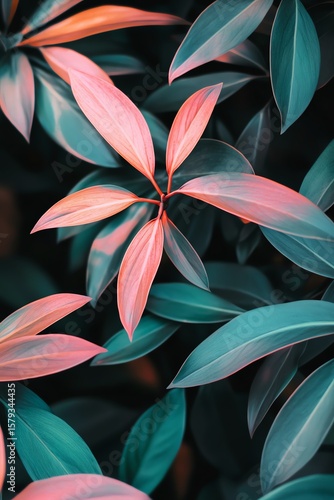 Wallpaper Mural Vibrant pink and green leaves create mesmerizing patterns. A stunning display of natural beauty and color. Torontodigital.ca