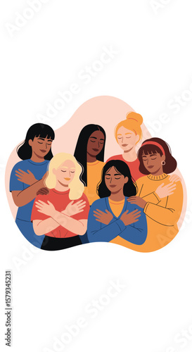 Diverse group of women embracing together celebrating strength unity and sisterhood