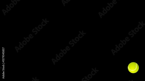 Spinning and Rolling Tennis ball. Tennis ball Bouncing and moving loop animation. Tennis passing through screen animation. jumping or flying, throwing in front of the screen.