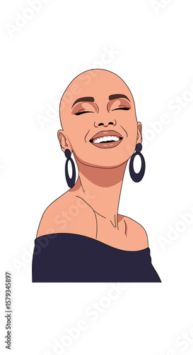 Embracing inner radiance with a bald head and striking earrings celebrating personal style