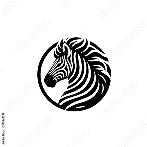 Wallpaper Mural Zebra Head Illustration – Black and White Stylized Animal Portrait in Circle Frame Torontodigital.ca