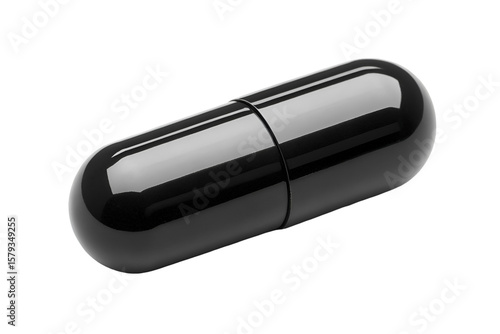 A black capsule isolated on transparent background for pharmaceutical or medical designs