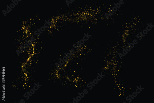 Golden stardust set of isolated vector gold glitter splatter texture design