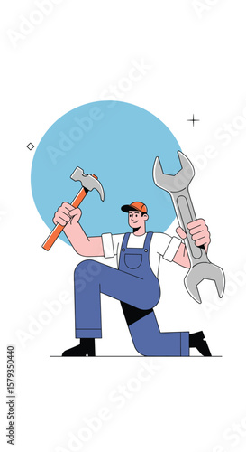Skilled craftsperson holding tools ready for repair and construction work