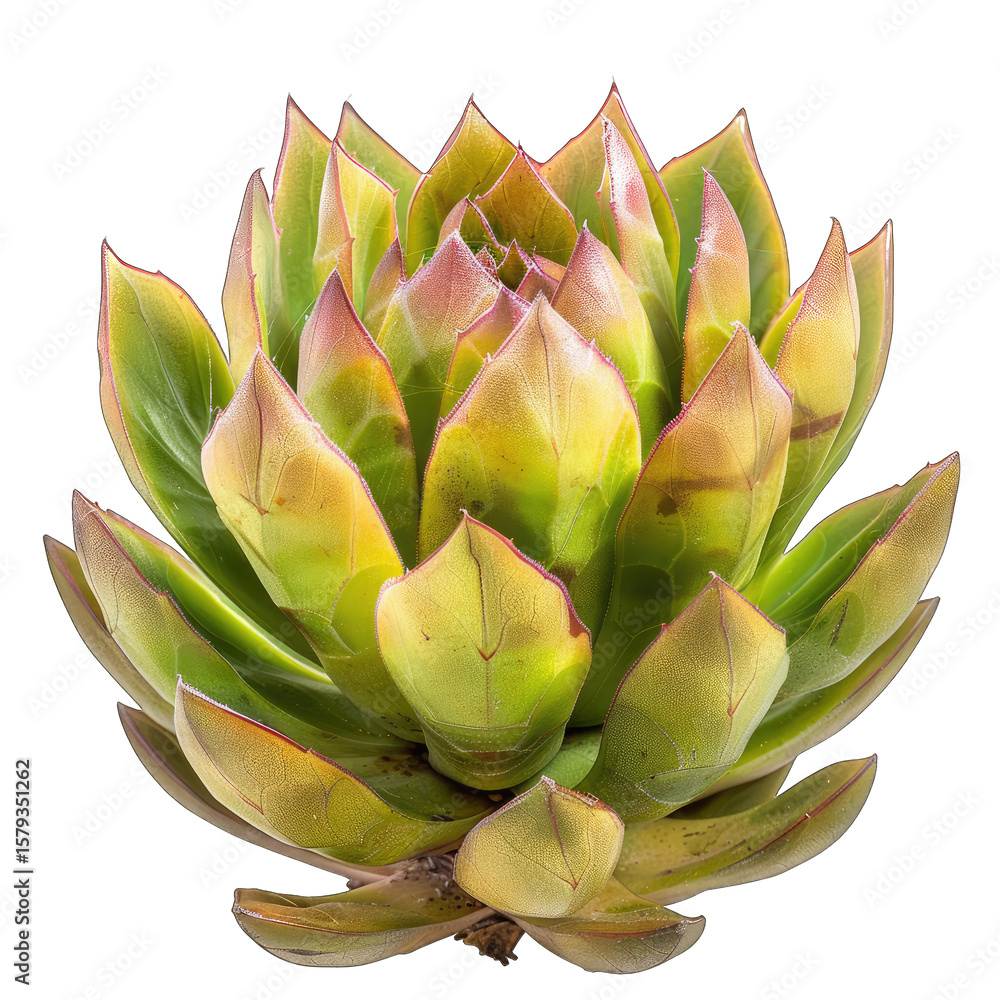 Close-up of a rosette succulent. Vibrant green and yellow leaves radiate outward. Soft pink hues accent the tips Close-up of a rosette succulent. Vibrant green and yellow leaves radiate outward. Soft pink hues accent the tips